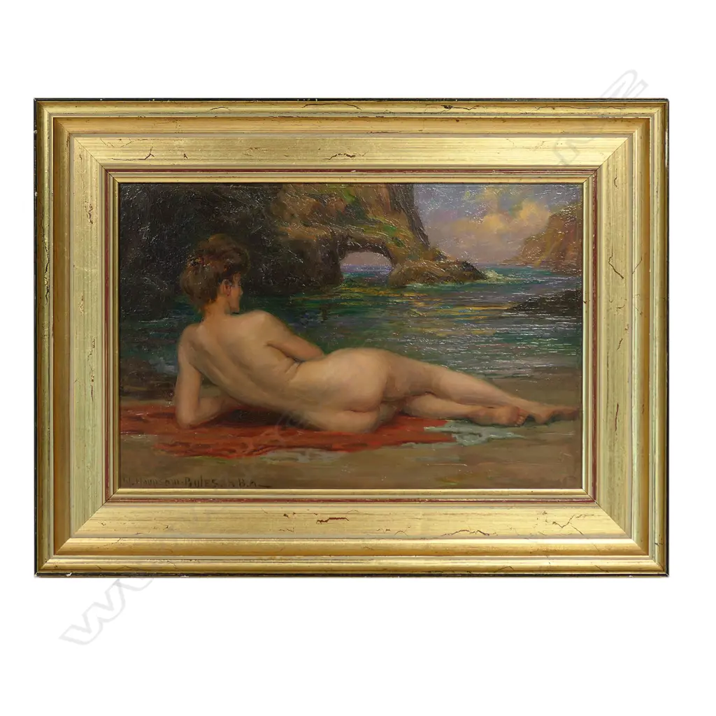 William Hounsom Byles (UK 1872-1940) Reclining nude lady on beach (Kaikoura Coast), Image 1++