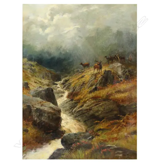 Charles Stuart (1838-c.1907) Highland stream with deer,