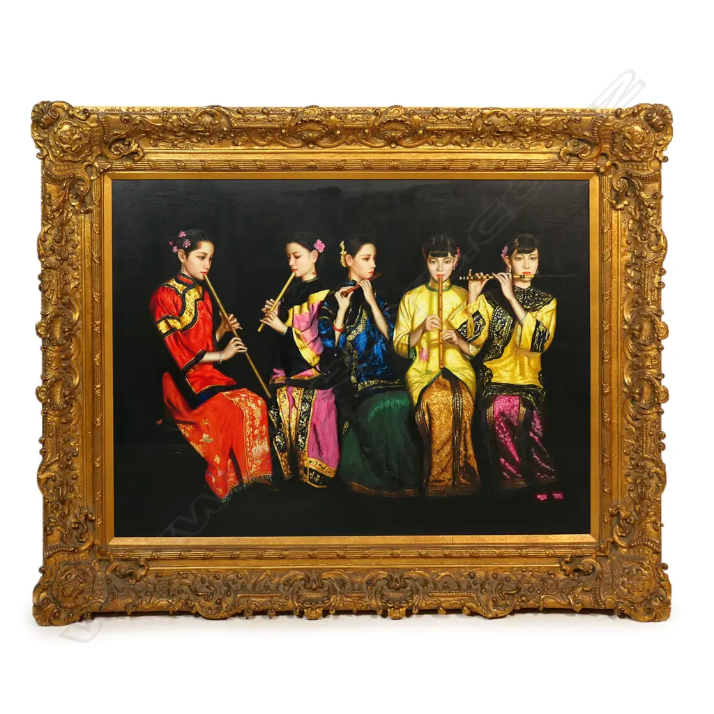 After Chen Yifei 'The Banquet' - oil on canvas - unsigned. 900 x 1200mm. Image 1++