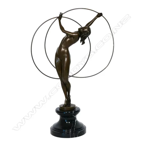 An Art Deco-style bronze 'Danseuse aux cerceaux' sculpture,
