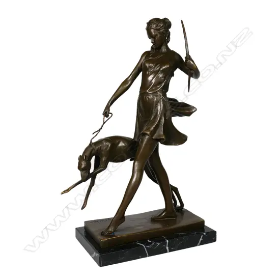 An Art Deco style quality bronze sculpture of Diana the Huntress,