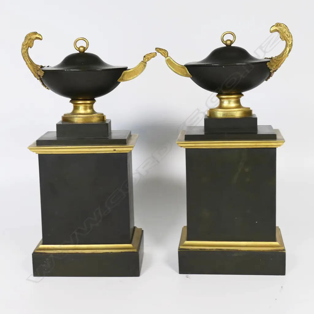 A fine quality pair of French Napoleonic 19thC Grand Tour bronze and ormolu garnitures, Image 1++