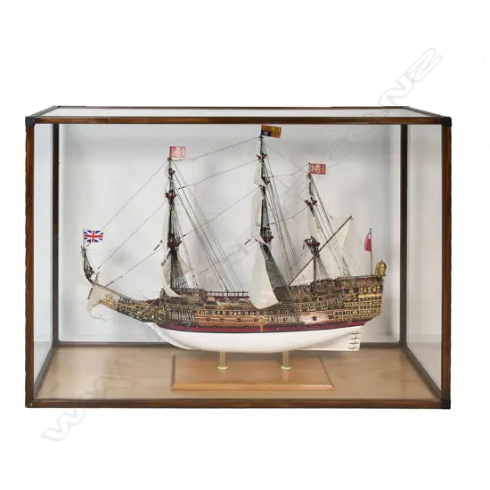 A scale model of Sovereign of the Seas an early 17thC English warship,