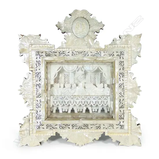 A 19thC European finely worked mother of pearl Last Supper artwork,