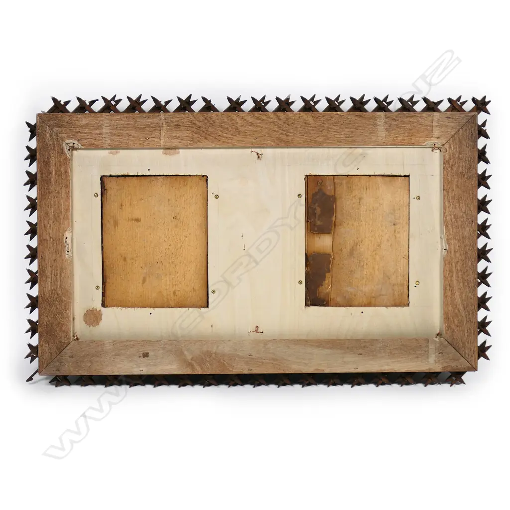 A c.1900 handmade ‘Crown of Thorns’ tramp art double picture frame, Image 1++