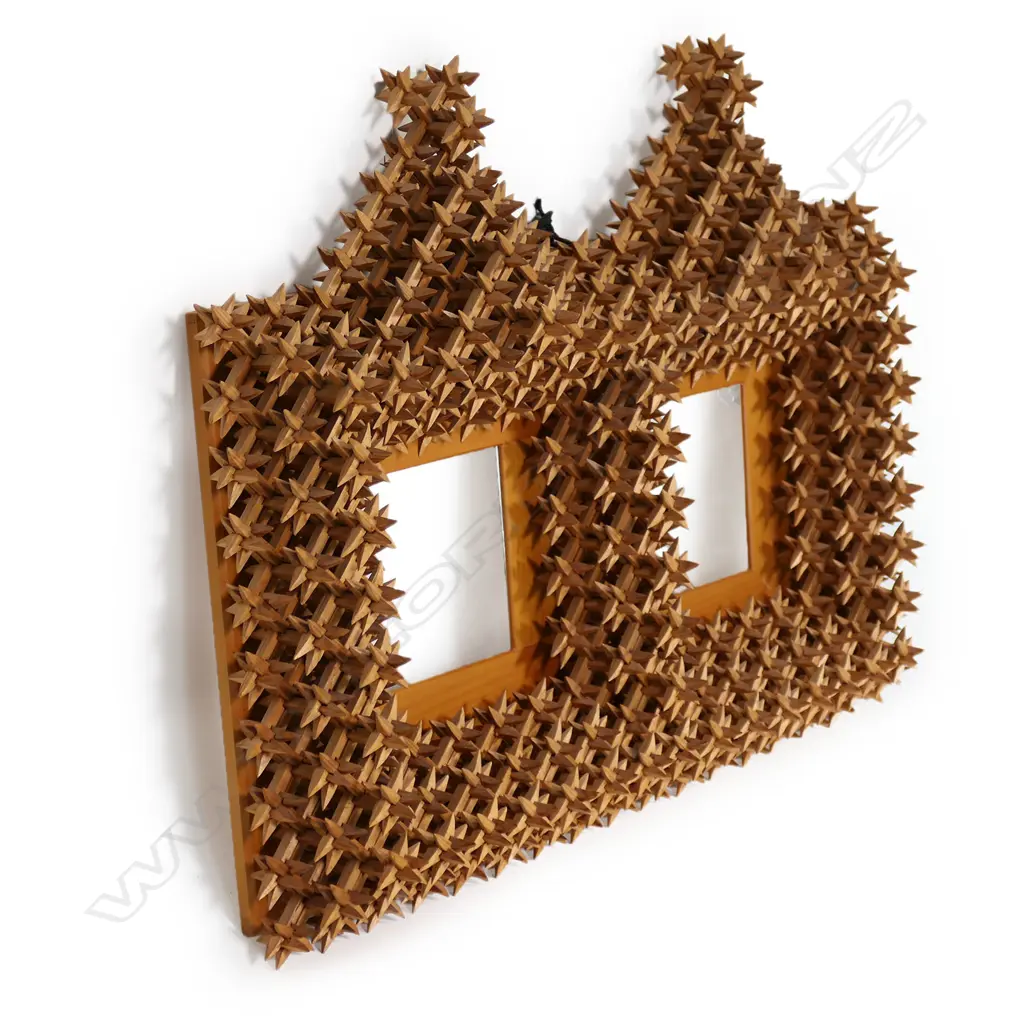 A c.1900 handmade ‘Crown of Thorns’ tramp art double picture frame, Image 1++