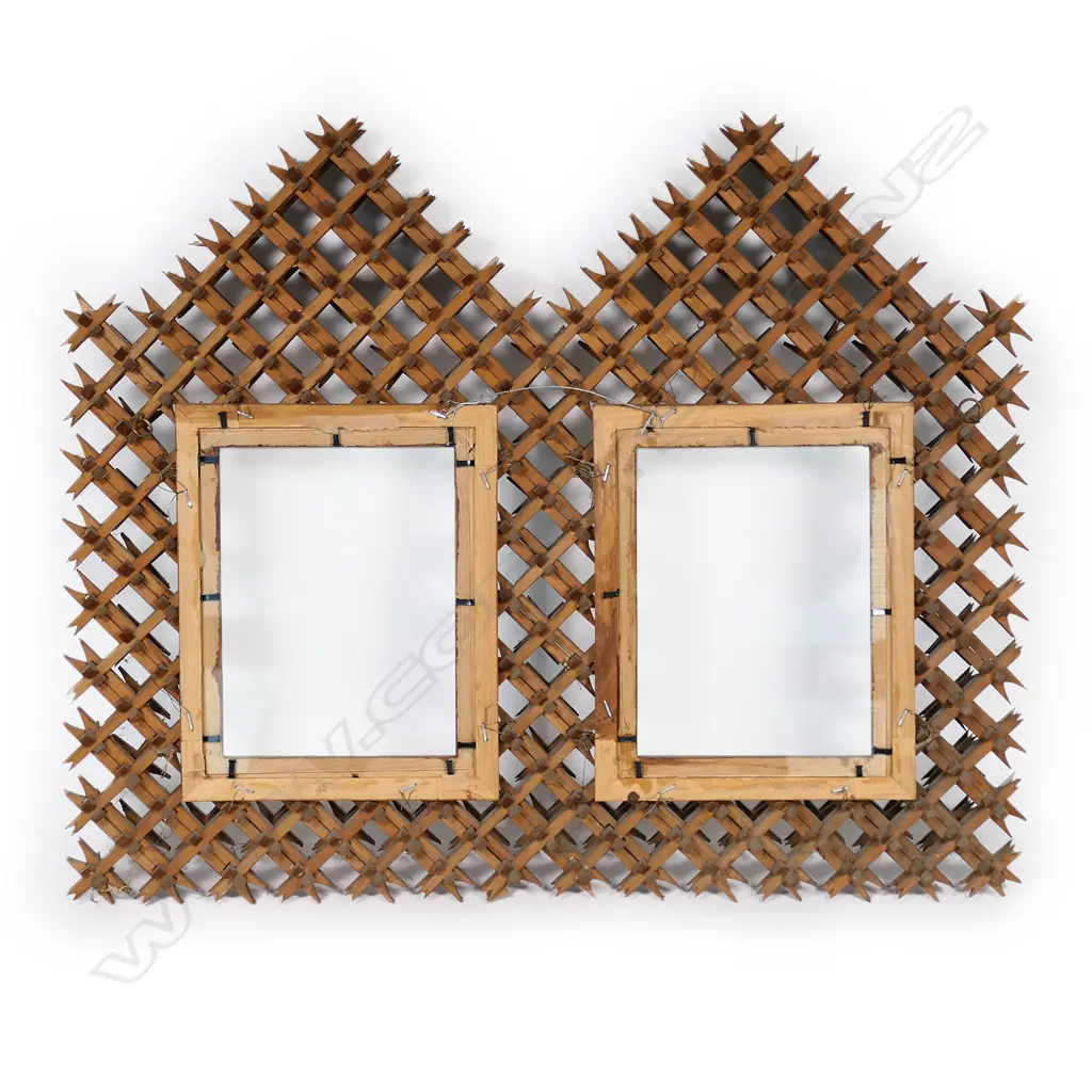 A c.1900 handmade ‘Crown of Thorns’ tramp art double picture frame, Image 1++