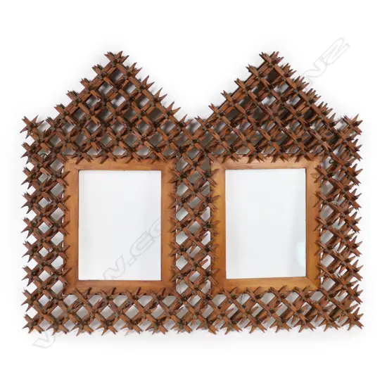 A c.1900 handmade ‘Crown of Thorns’ tramp art double picture frame,