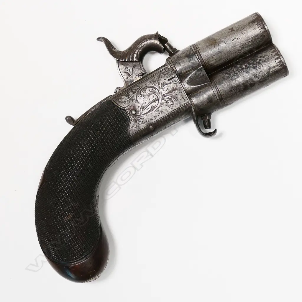 19thC percussion box lock double-barrelled turn-over pocket pistol by Westley Richards, Image 1++