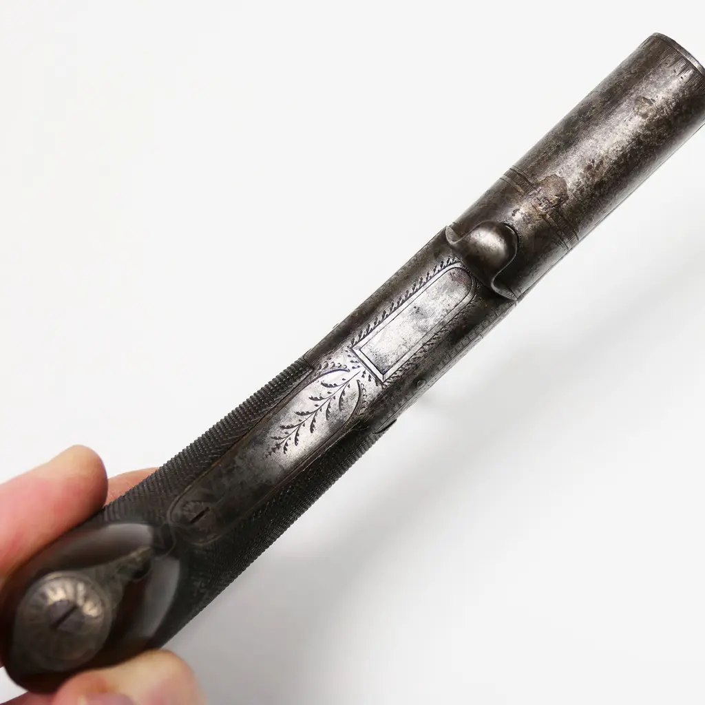 19thC percussion box lock double-barrelled turn-over pocket pistol by Westley Richards, Image 1++