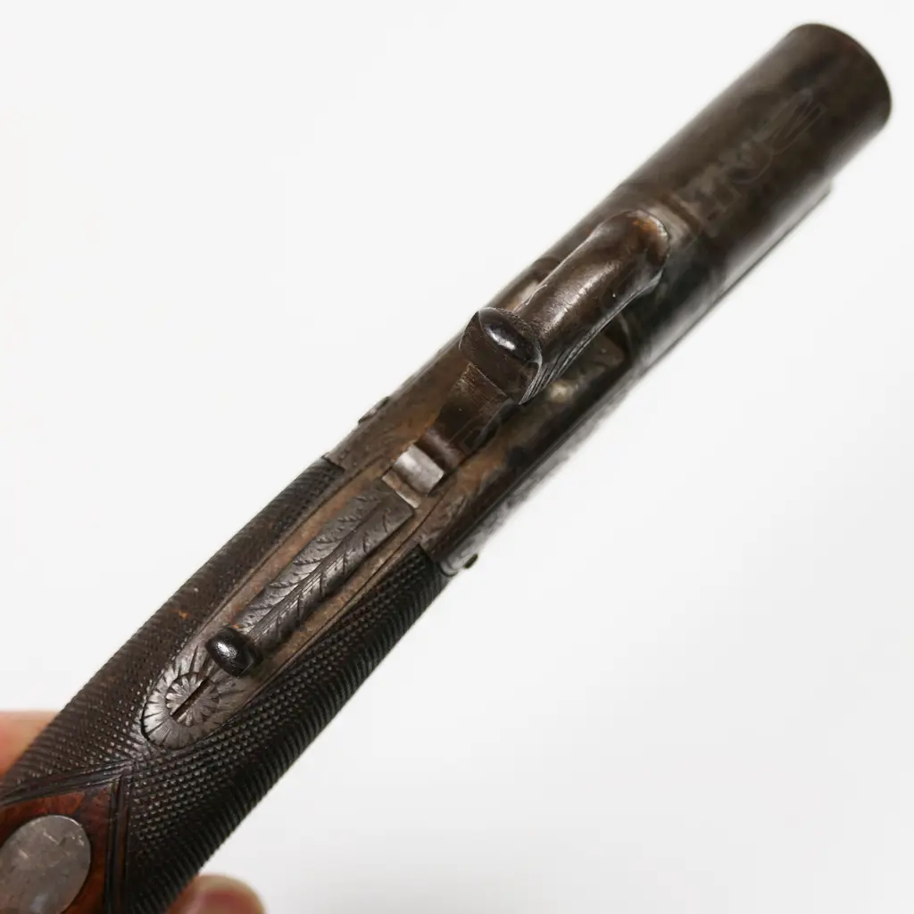 19thC percussion box lock double-barrelled turn-over pocket pistol by Westley Richards, Image 1++