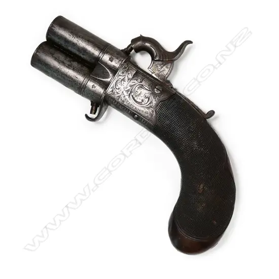 19thC percussion box lock double-barrelled turn-over pocket pistol by Westley Richards,
