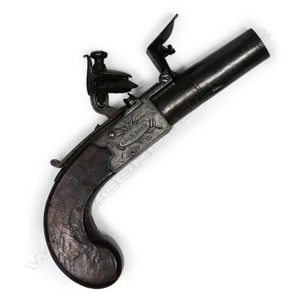 A 19thC flintlock box lock pocket pistol by ‘Bond’ of London, Image 1++
