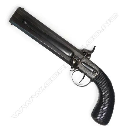 A 19thC 28 Bore EM Reilly Percussion Turn Over Barrel Belt Pistol,