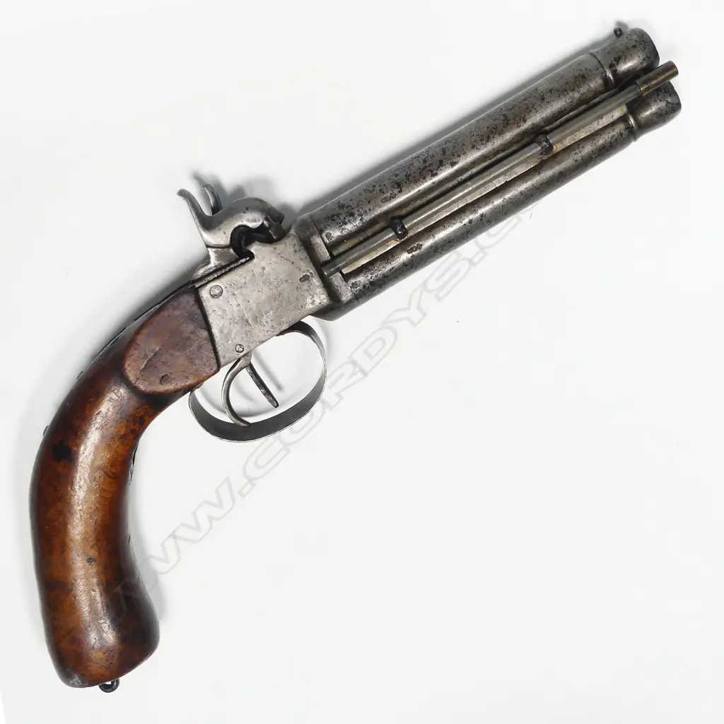 19thC 34-Bore percussion over and under overcoat pistol, Image 1++