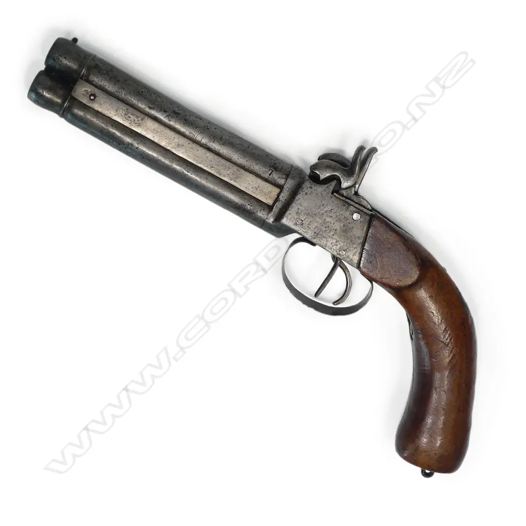 19thC 34-Bore percussion over and under overcoat pistol, Image 1++