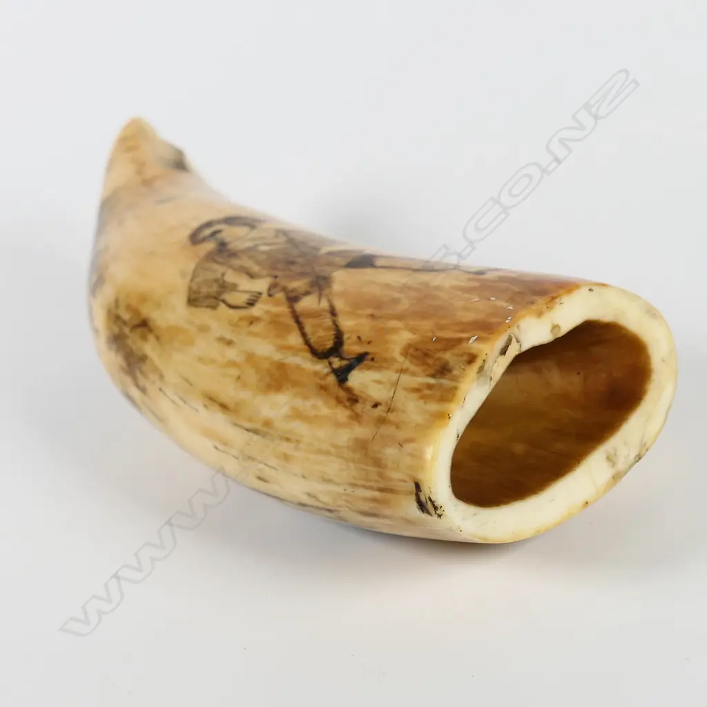 A 19thC whale tooth with original scrimshaw decoration, Image 1++