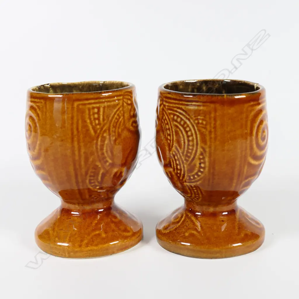Two Crown Lynn Wharetana Māori Art Pottery egg cups, Image 1++