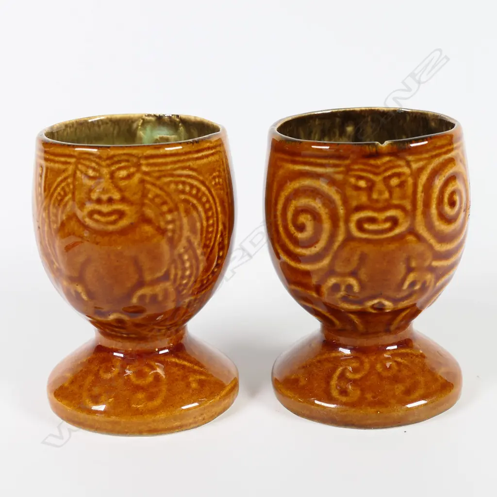 Two Crown Lynn Wharetana Māori Art Pottery egg cups, Image 1++
