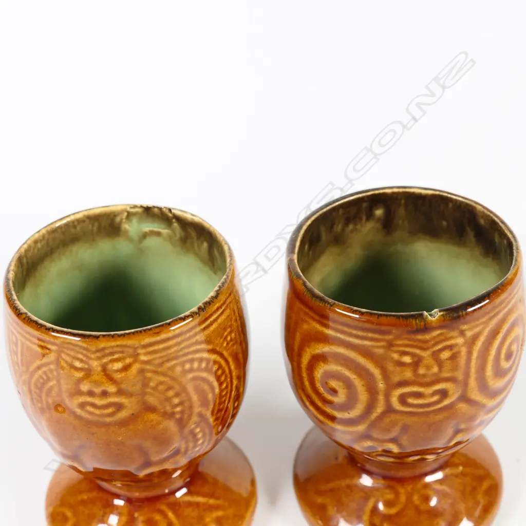 Two Crown Lynn Wharetana Māori Art Pottery egg cups, Image 1++