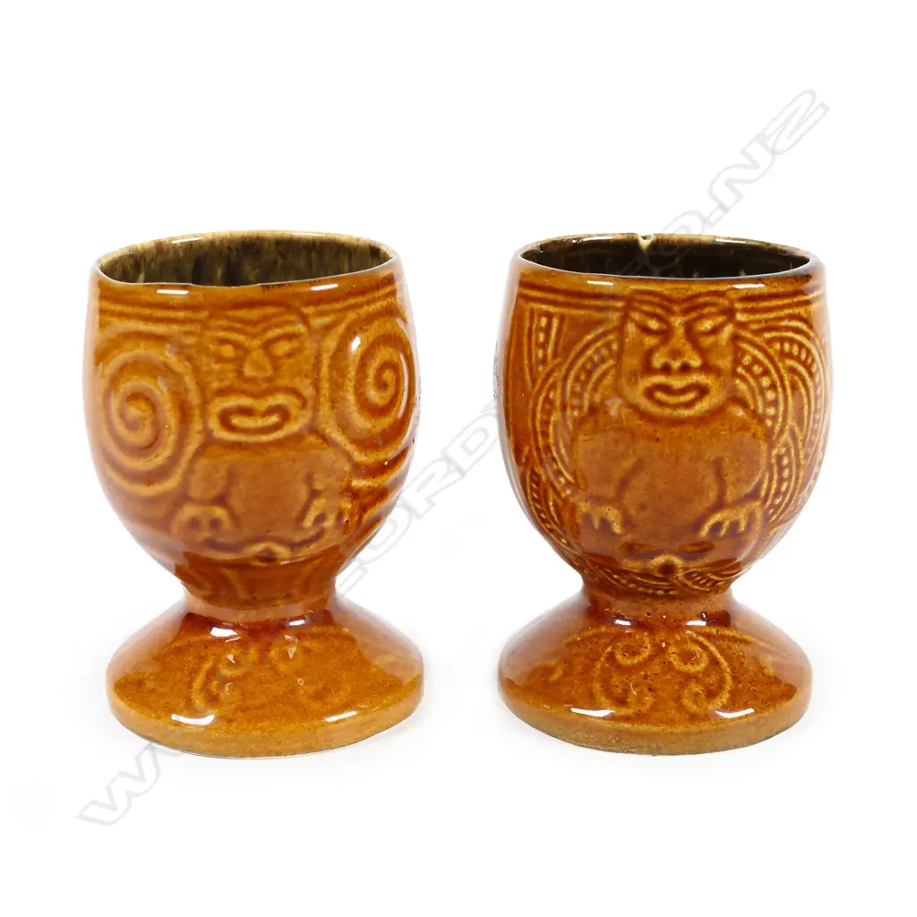 Two Crown Lynn Wharetana Māori Art Pottery egg cups, Image 1++