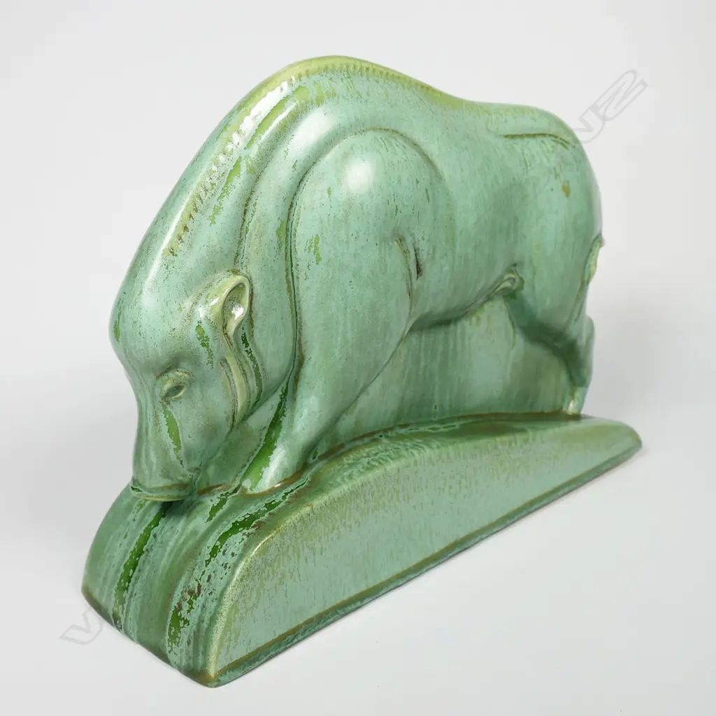 A Clarice Cliff Art Deco green art glaze boar sculpture, Image 1++