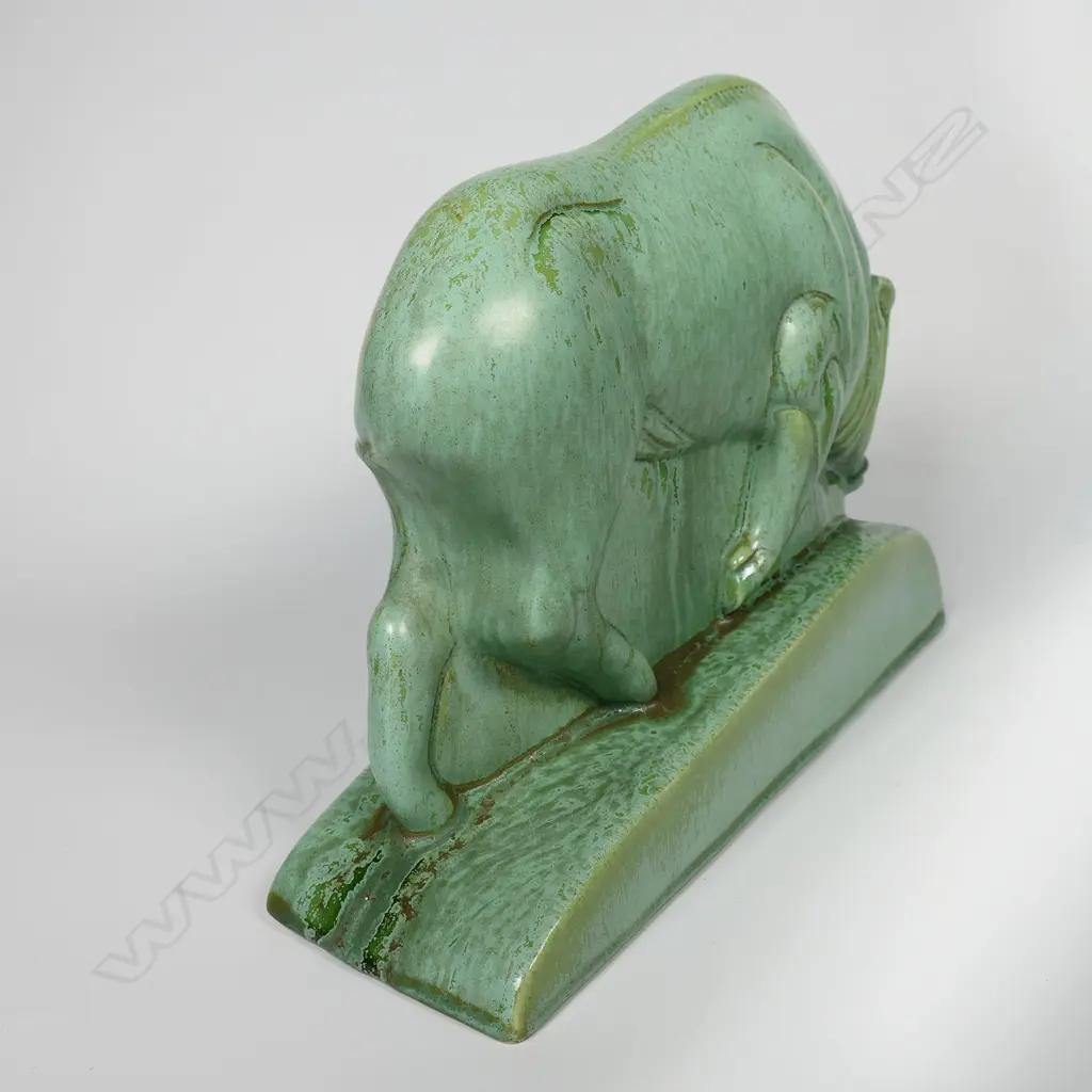 A Clarice Cliff Art Deco green art glaze boar sculpture, Image 1++