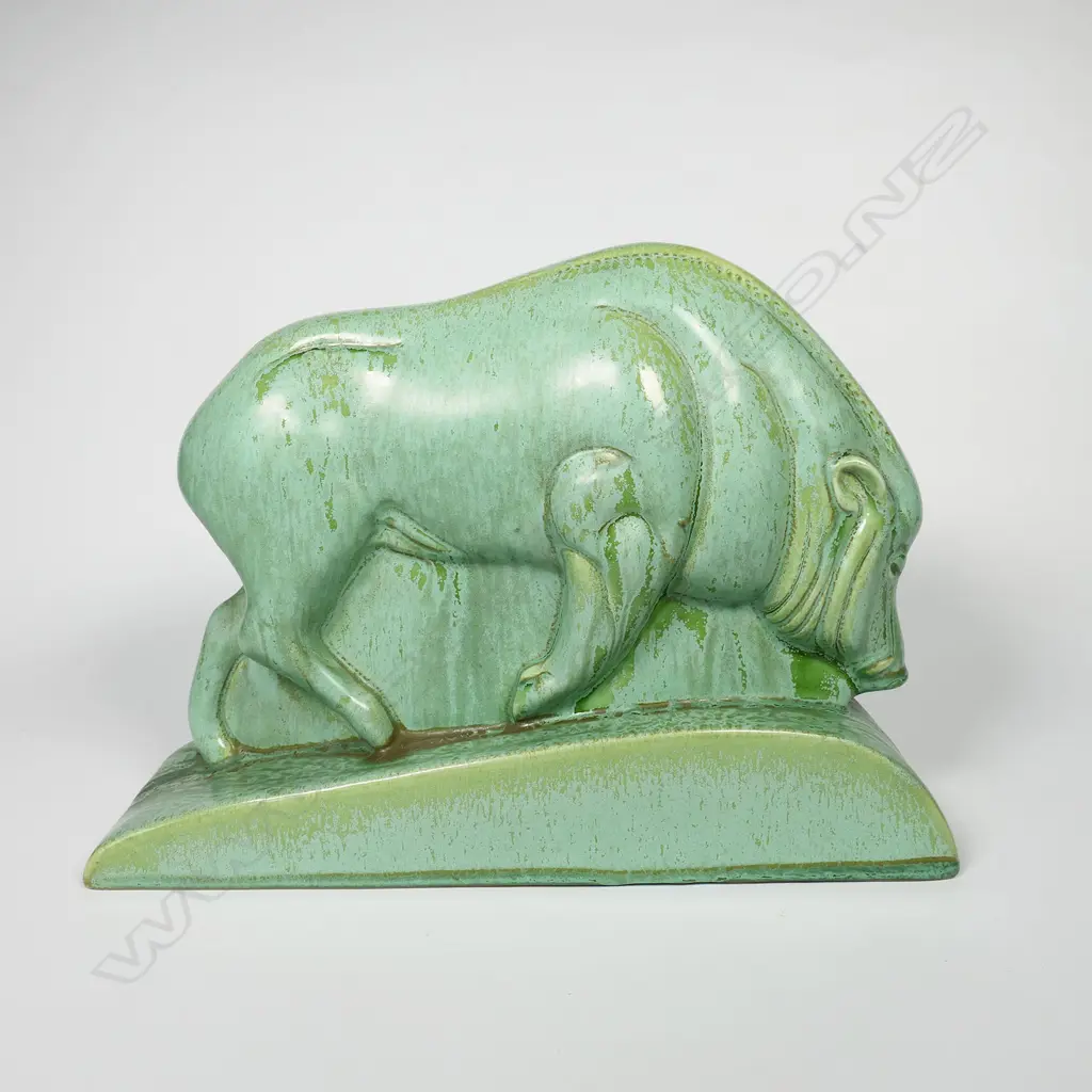 A Clarice Cliff Art Deco green art glaze boar sculpture, Image 1++