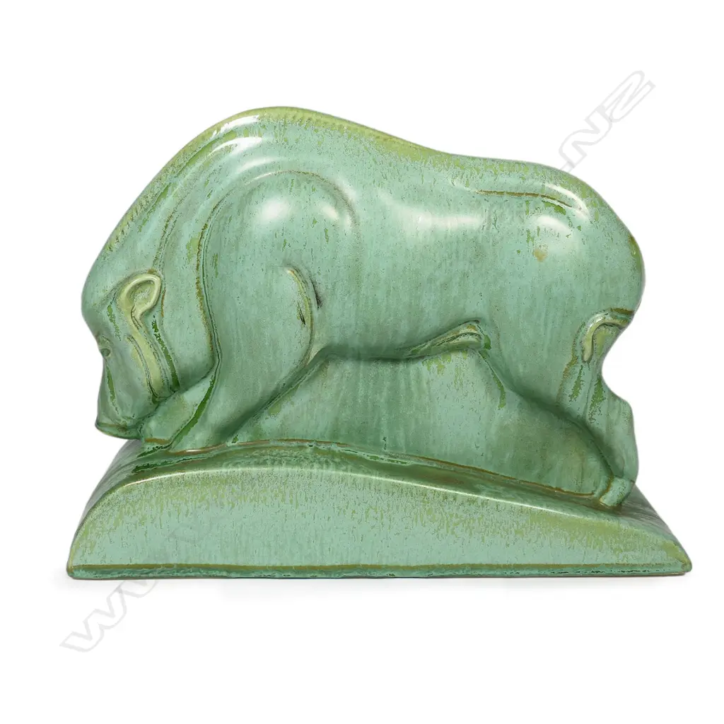 A Clarice Cliff Art Deco green art glaze boar sculpture, Image 1++