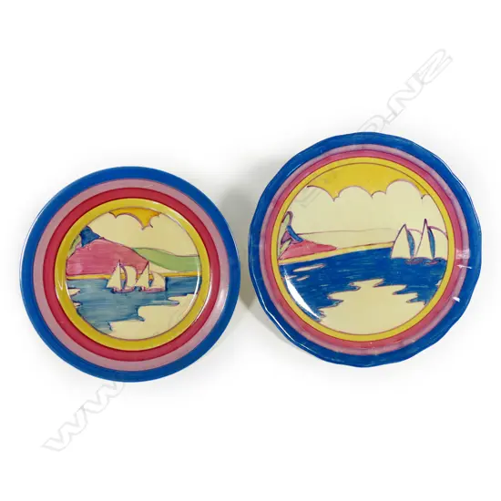 Two Clarice Cliff Bizarre 'Gibraltar' plates,