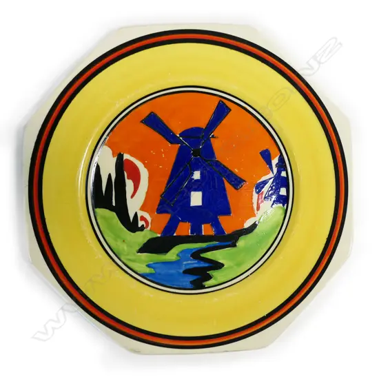 A Clarice Cliff Bizarre ‘Windmill Applique' octagonal plate,