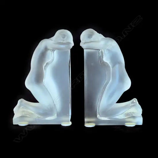 A pair of Lalique glass 'Reverie' bookends,