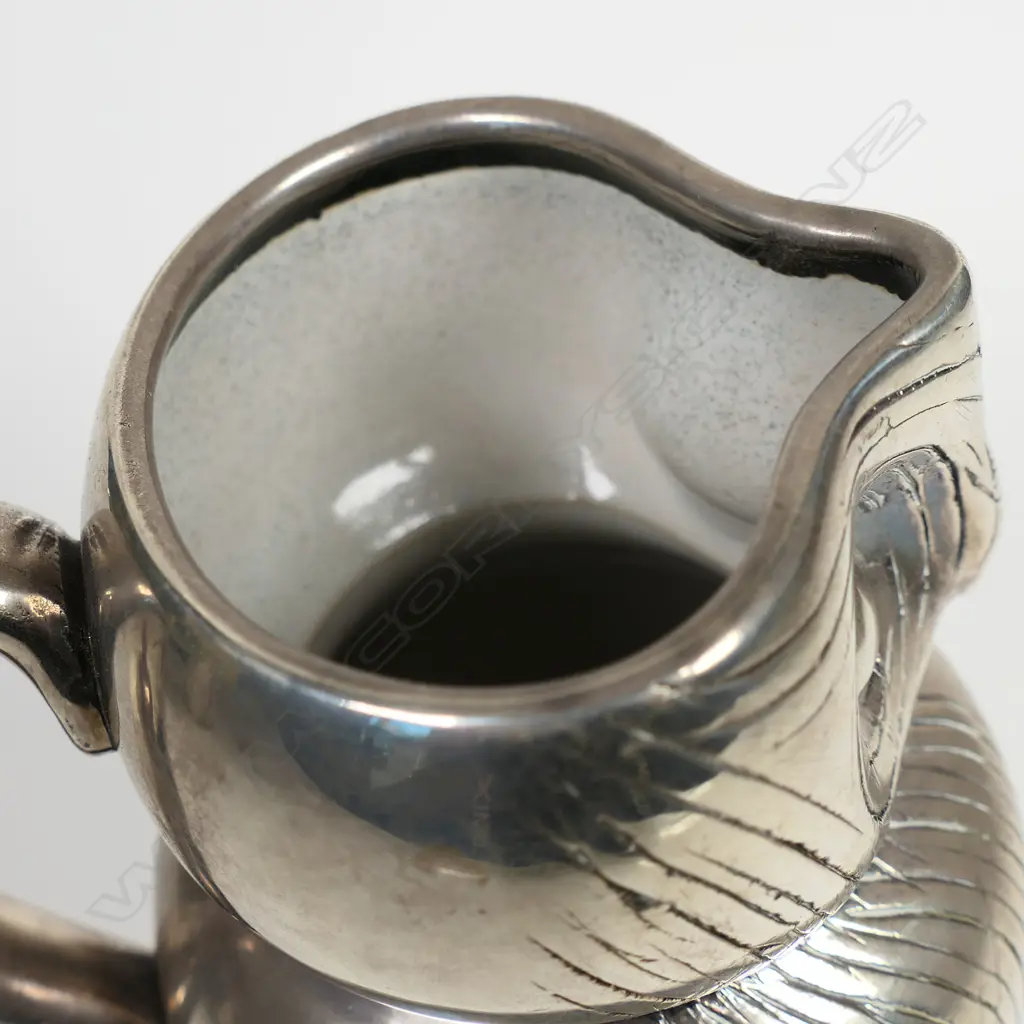 A vintage probably Farnham silver overlay pottery owl jug, Image 1++