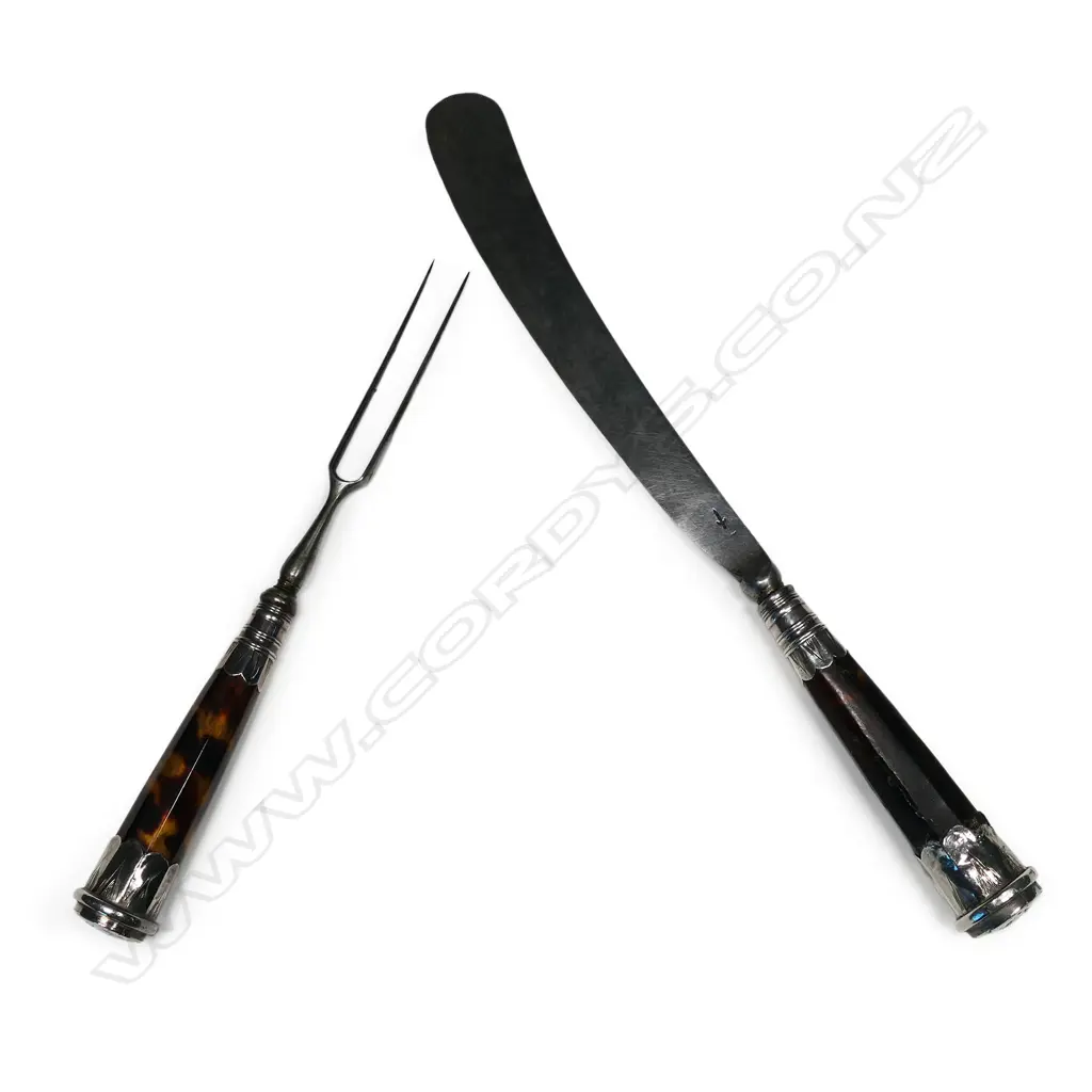 A pair of George III silver and tortoiseshell handled knife and fork, Image 1++