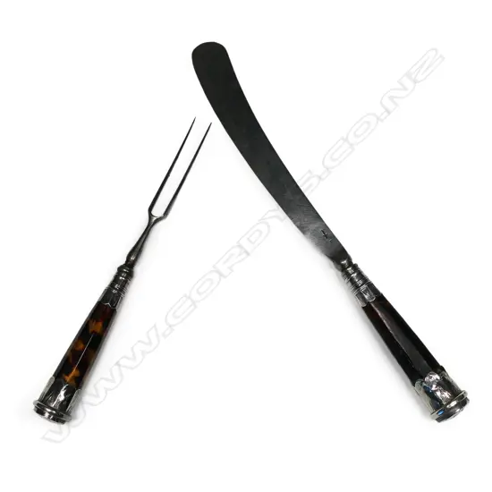 A pair of George III silver and tortoiseshell handled knife and fork,