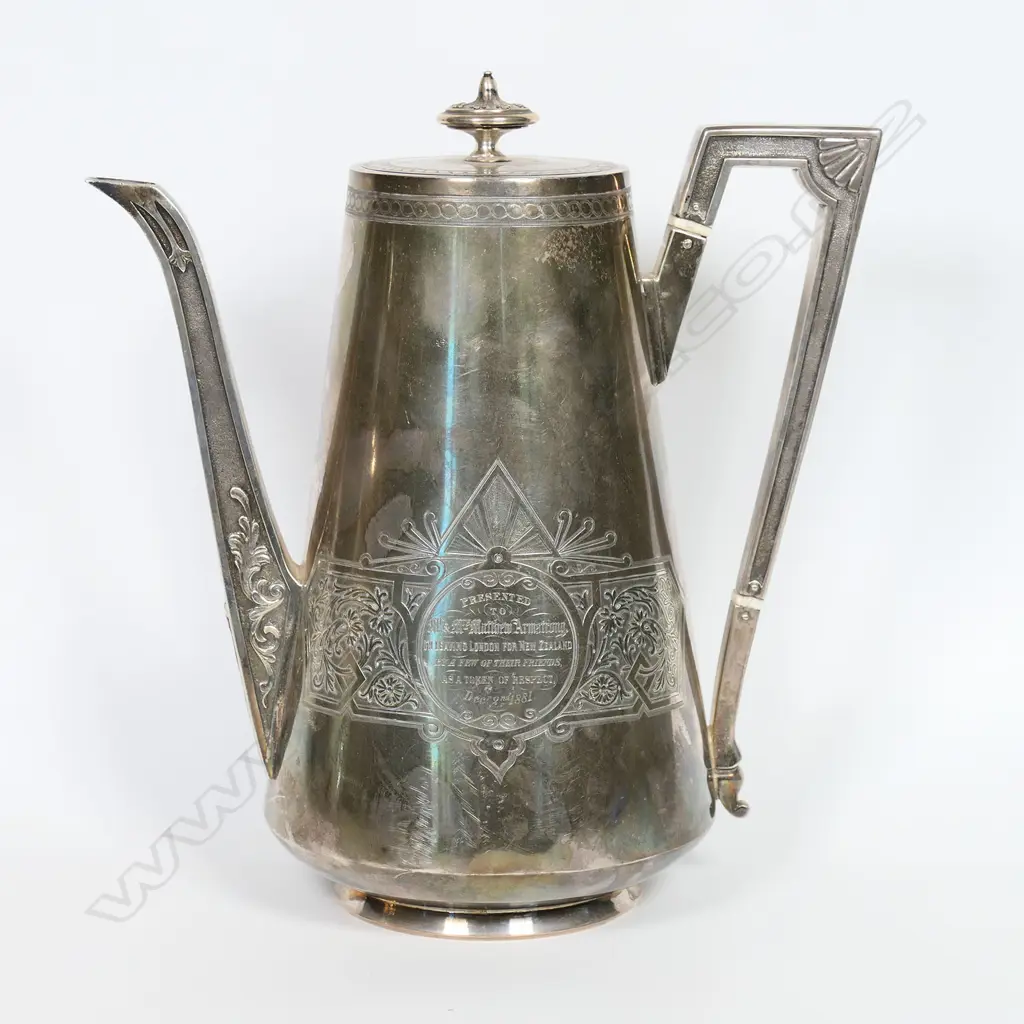 A Victorian Arts & Crafts silver coffee pot, Image 1++