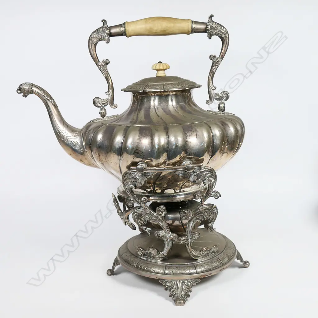 A mid 19thC Danish 825 standard silver spirit kettle with burner and stand, Image 1++