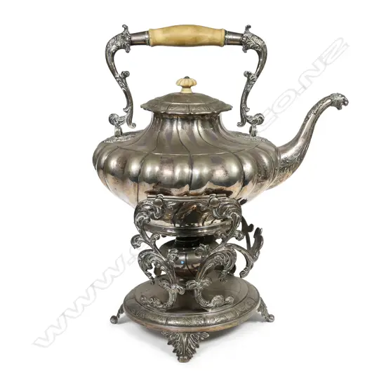 A mid 19thC Danish 825 standard silver spirit kettle with burner and stand,