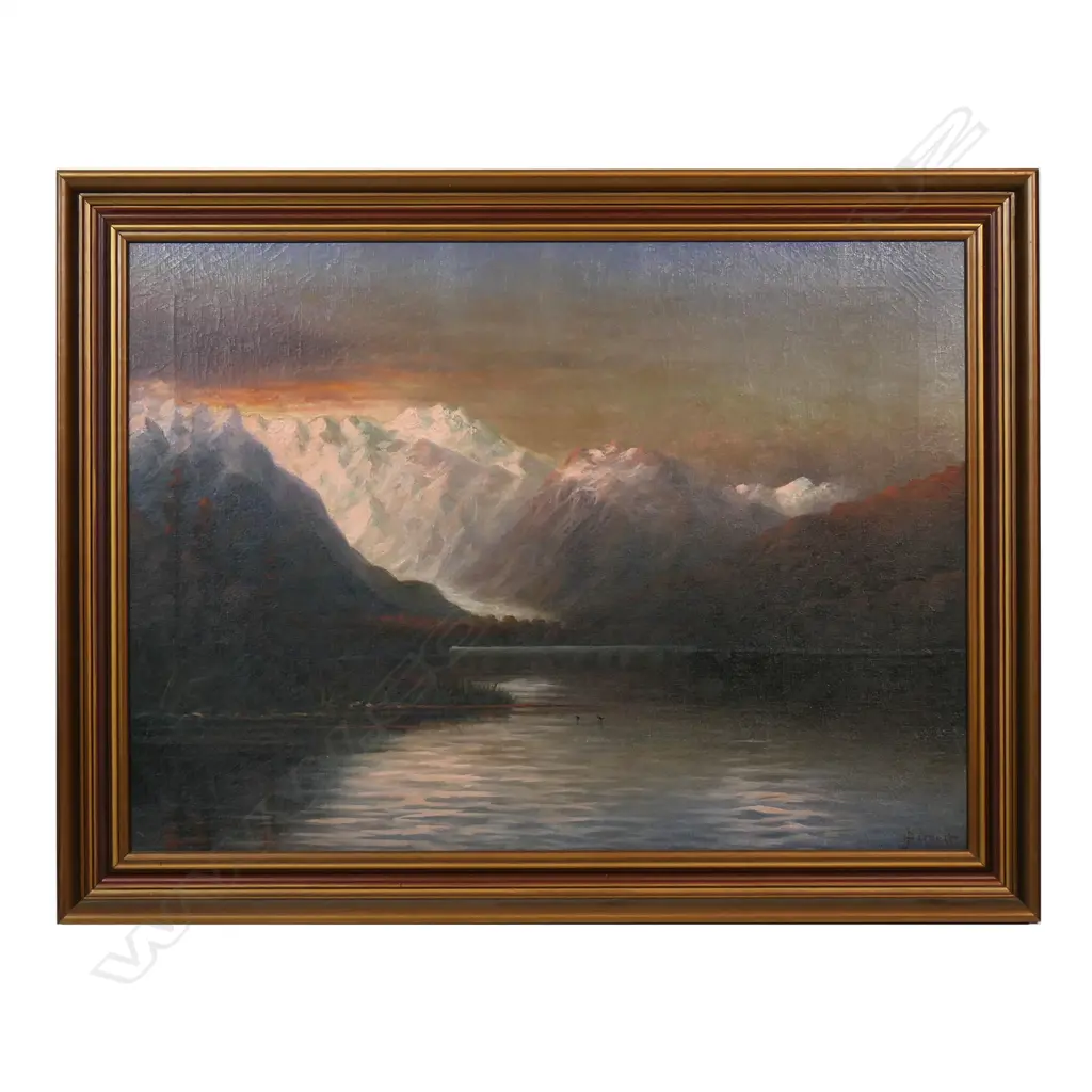 J.D. Perrett (NZ/UK 1859-1937) Southern Alps and Lake, Image 1++