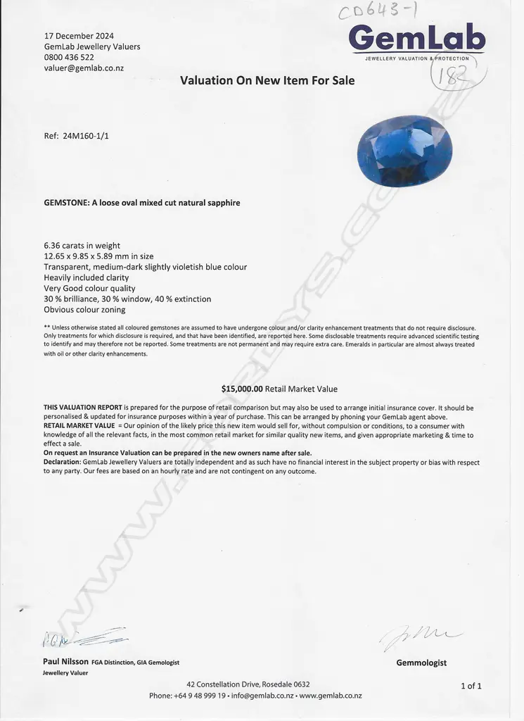 A 6.36ct sapphire unset gemstone, Image 1++