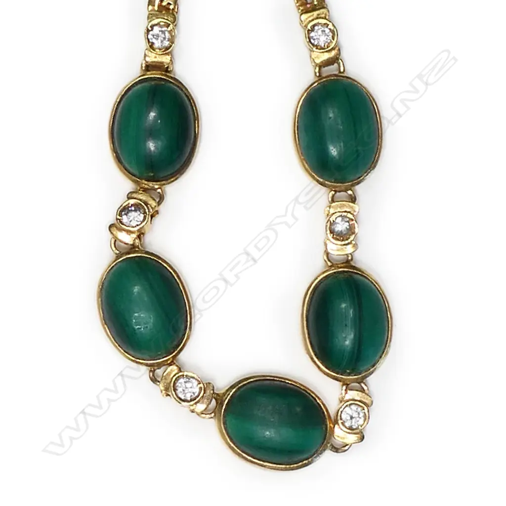 A 14ct gold malachite and diamond bracelet, Image 1++