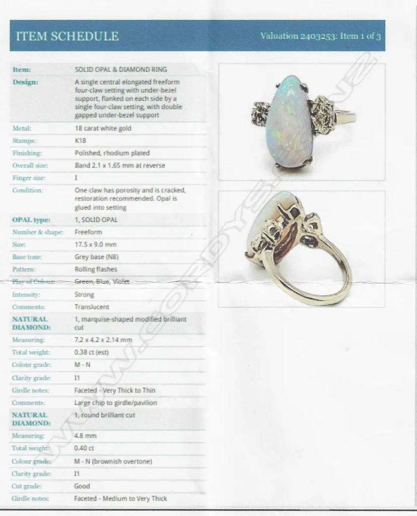 An 18ct white gold opal and diamond ring, Image 1++