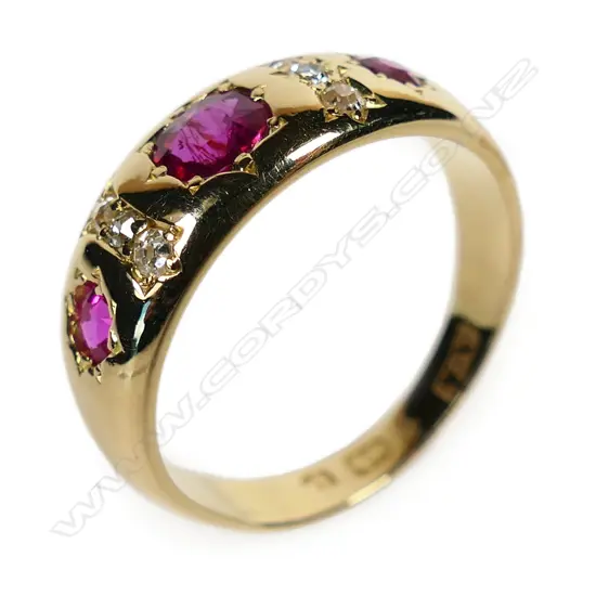 A Victorian 18ct gold diamond and ruby ring,