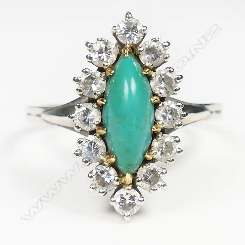An 18ct white gold turquoise and diamond ring, Image 1++