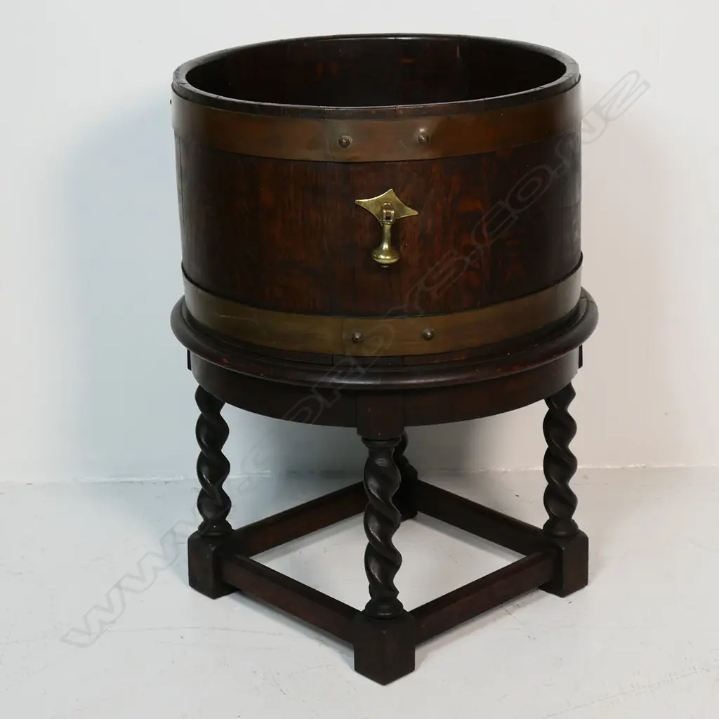 An oak barrel form planter on stand, Image 1++