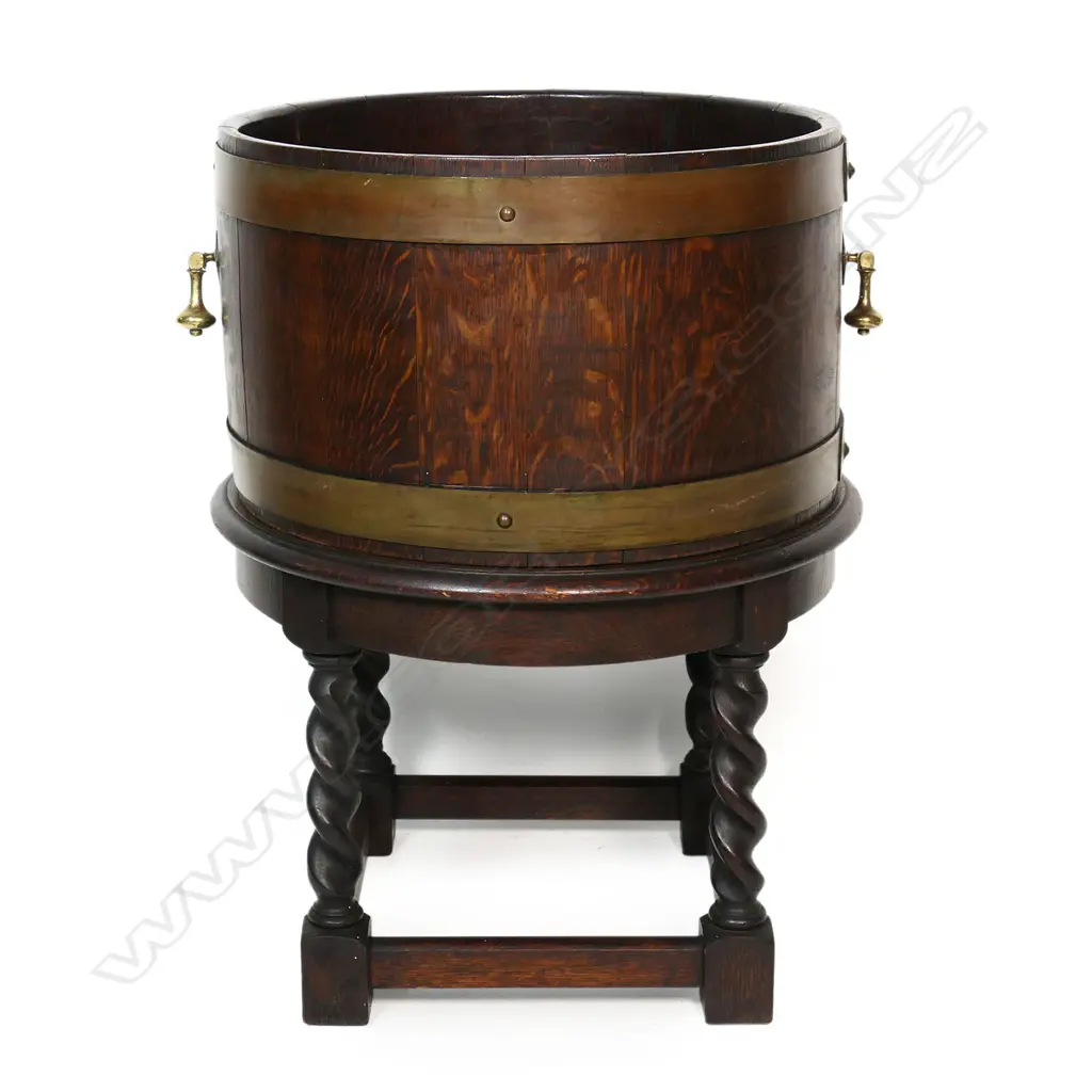 An oak barrel form planter on stand, Image 1++