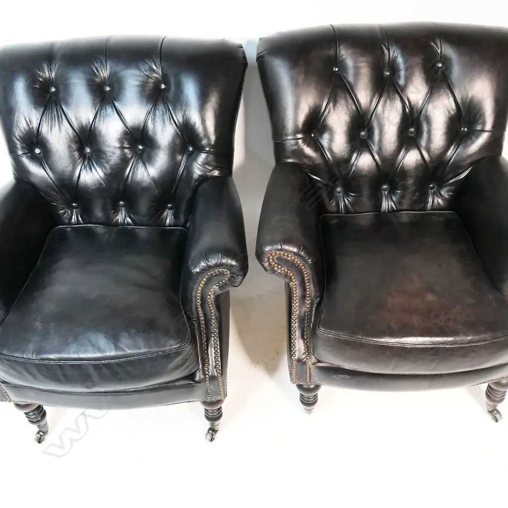 A pair of modern 'Artsome' modern black leather 'Harrington vintage cigar' armchairs, Image 1++