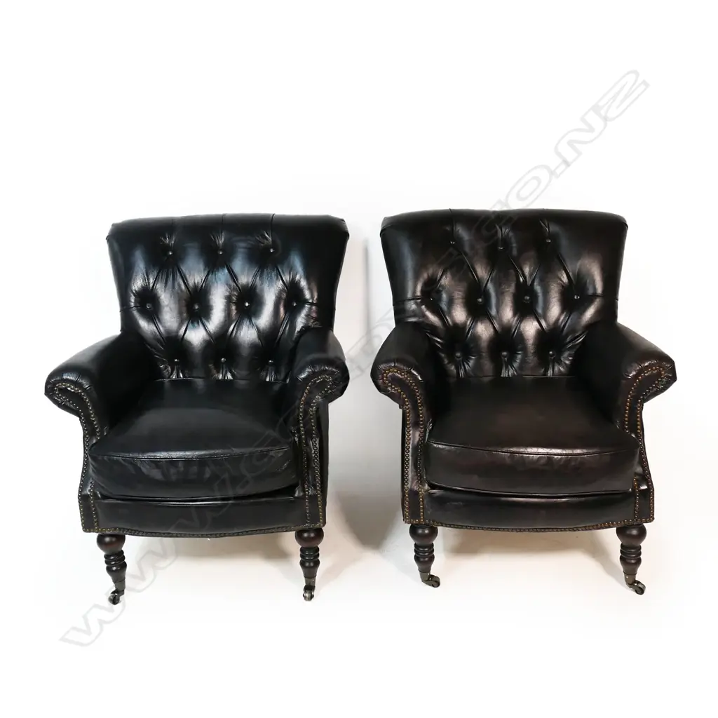 A pair of modern 'Artsome' modern black leather 'Harrington vintage cigar' armchairs, Image 1++