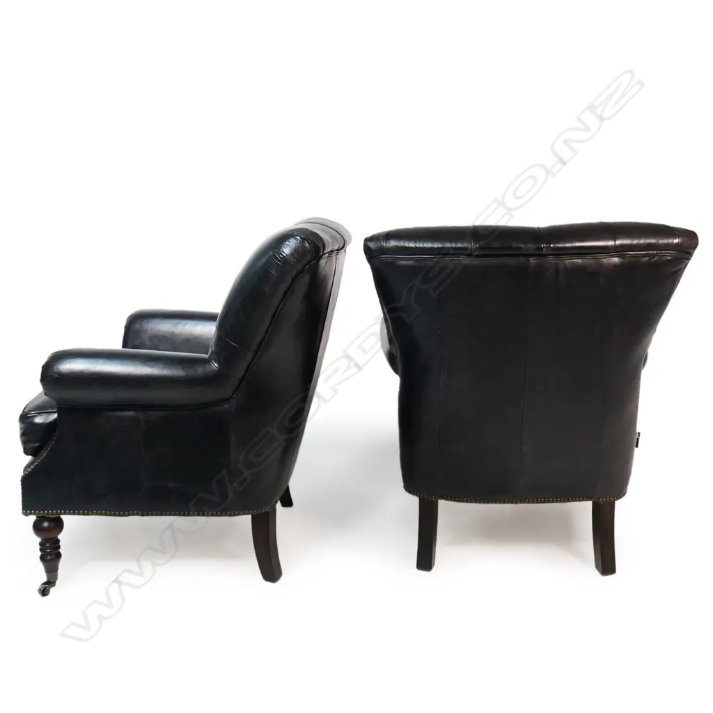 A pair of modern 'Artsome' modern black leather 'Harrington vintage cigar' armchairs, Image 1++