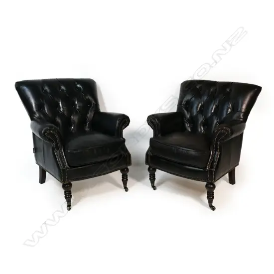 A pair of modern 'Artsome' modern black leather 'Harrington vintage cigar' armchairs,